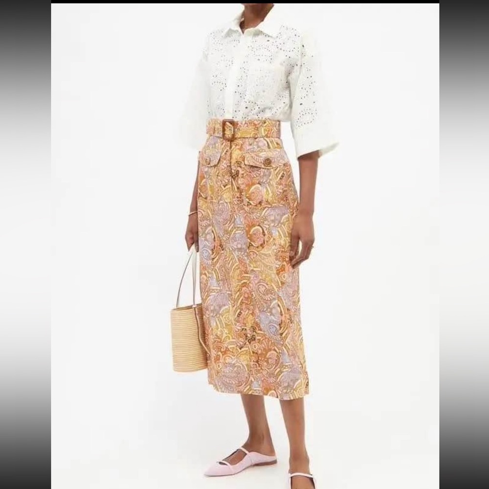 ZIMMERMANN PAISLEY LINEN MIDI SKIRT NWT